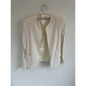 Vintage Willow Ridge Open Front Blazer White Shoulder‎ Pads Lined 1980s Size 8